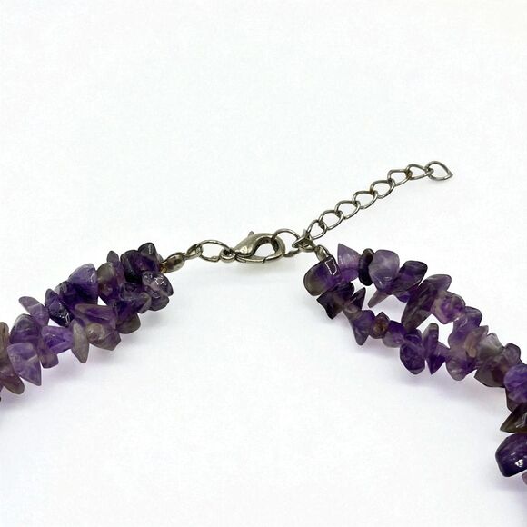 Shell Flower Necklace Purple Amethyst Nugget Carved Mother of Pearl Cruise 20" - Picture 7 of 10